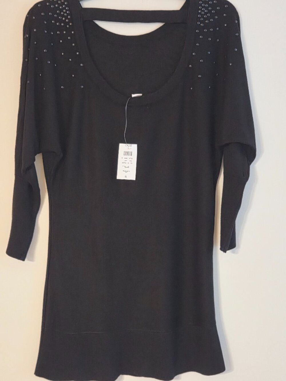 Cache Black Blouse With Front and Back Black Beaded Ornaments